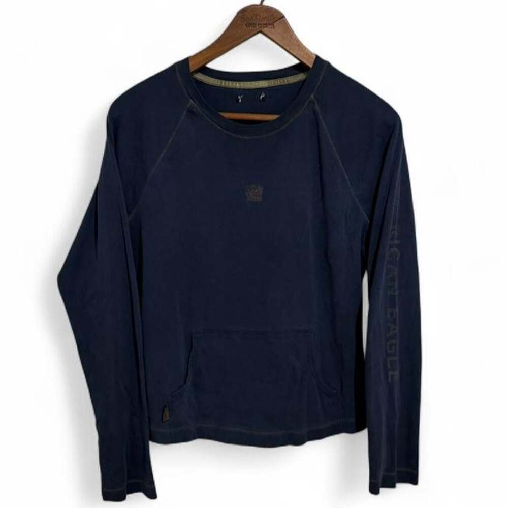 Vintage American Eagle Y2K Navy Blue Long Sleeve Raglan Pocket Tee